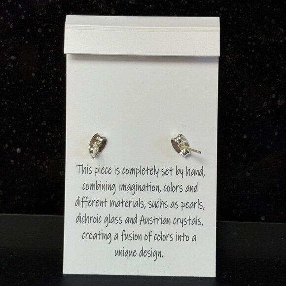 Sterling Silver Seahorse Stud Earrings Austrian Crystals Blue Glass Mosaico - Picture 2 of 5